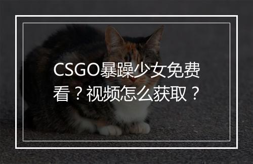 CSGO暴躁少女免费看？视频怎么获取？
